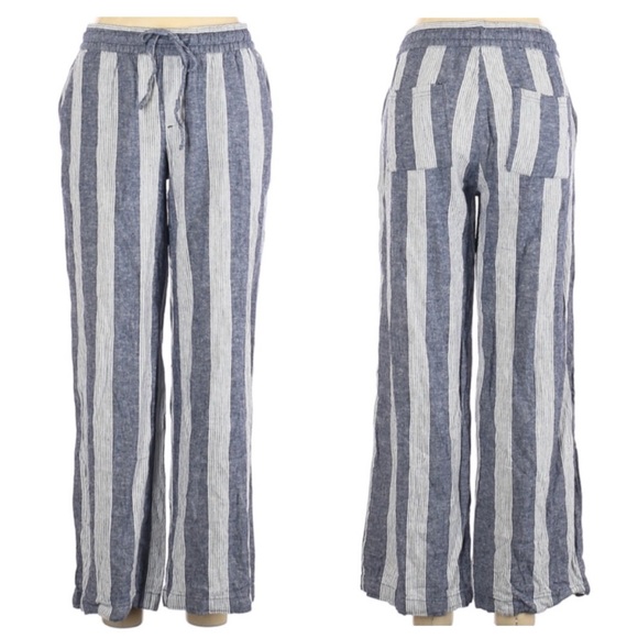 OLD NAVY Linen Blend Wide Leg Striped Pants Beachy Pull-On Blue/White Sz XL - Picture 1 of 10